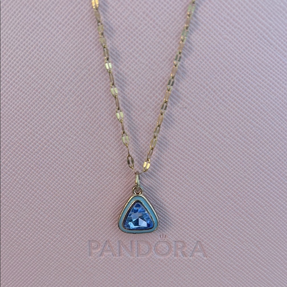 Gold Necklace with Triangular Blue Charm